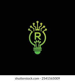 Letter R with Bulb logo design template. R logo design 