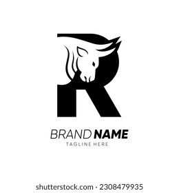 Letter R Bull Animal Logo Design Vector Icon Graphic Emblem Illustration 