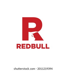 Letter R and Bull Head icon. Red Logo design. Vector Illustration.