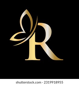 Letter R Butterfly Logo Concept For Luxury, Beauty, Spa and Fashion Symbol