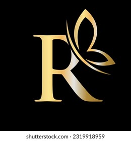 Letter R Butterfly Logo Concept For Luxury, Beauty, Spa and Fashion Symbol
