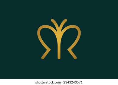 letter R butterfly logo with minimal monogram style design vector graphic