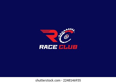 Letter R C for Race Club Logo Template Vector. Speedometer, speed, drive, auto, gear, motor.