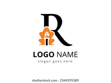 Letter R With Candle Logo  Design Vector Template. For Event, Celebration and Party Symbol