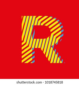 letter R, capital letter for advertising or editable editorial use, vector texture with lines