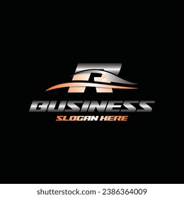 Letter R Car Auto logo design, Sport Car Logo template. Automotive, Car logo icon, vector illustration on a black background.
