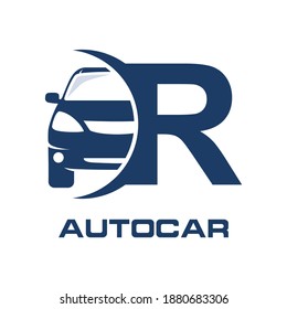 Letter R with car vector logo template.  Fonts for event, promo, logo, banner, monogram and poster. Alphabet label symbol for branding and identity.