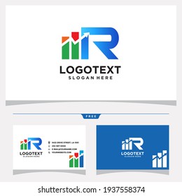 Letter R Chart Bar Logo Design und Visitenkarten-Vektorgrafik