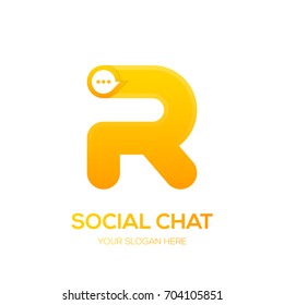 Letter R with Chat logo, Talk, Social media, Sphere speech bubble, application, digital and technology logotype