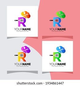 Letter R Chef Hat with Kitchen Utensil Logo Design Vector Icon Graphic