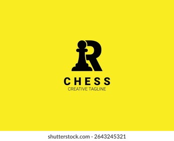 Letter R chess logo with pawn. Chess sport monogram logo template