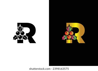 Letter R with Christmas Logo. typography element for Christmas, new year and winter holiday design.