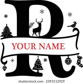 Letter R, R Christmas Monogram, Christmas Alphabet, Christmas Split Alphabet, Separate Letter Santa Hat, Christmas Family Name, Custom Name, Personalized Name