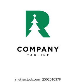 Letter R Christmas Tree logo icon vector