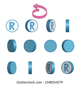 Letter R in circle rotation sequence sprite sheet on white background. Vector illustration.