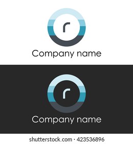 letter r circle shape icon logo white blue