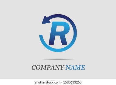 letter R with circular arrow. vector illustration.