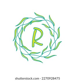 letter R with circular green leaf logo vector icon symbol illustration design template