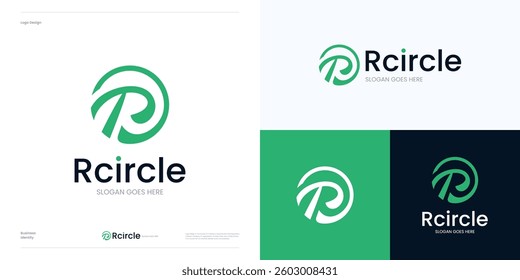 Letter R with circular logo icon design vector, Initial R symbol integrated with circle geometric shape creating dynamic,  minimal and modern design for brand identity business. illustration editable