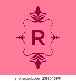 letter R classic beauty vintage initial vector logo frame design