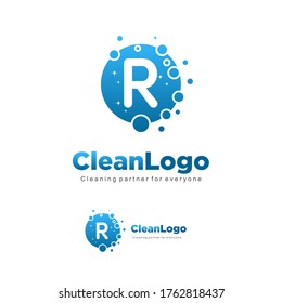 letter R clean wash water bubbles symbol logo vector