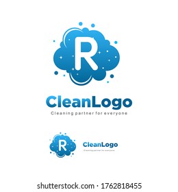 letter R clean wash water bubbles symbol logo vector