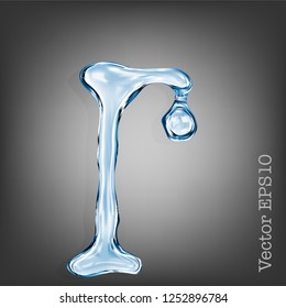 Letter r from clear transparent bluish water droplets. Vector EPS 10.