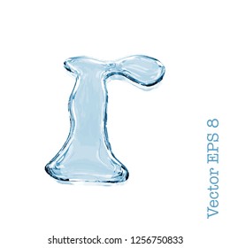 Letter r from clear transparent bluish water droplets. Isolated on white background. Vector EPS 8.