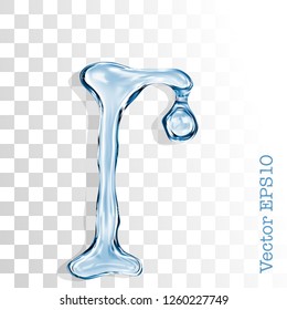 Letter r from clear transparent bluish water droplets. Vector EPS 10.