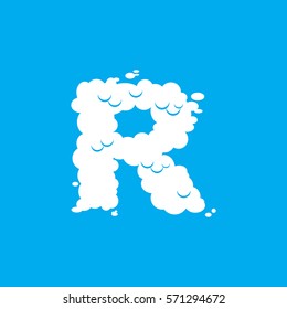 Letter R cloud font symbol. White Alphabet sign on blue sky