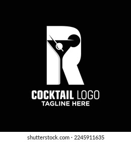 Letter R Cocktail Logo Design Template Inspiration, Vector Illustration.