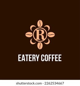 Letter R with Coffee Bean Icon for Cafe, Coffee Shop, Bean Company Logo Idea Template