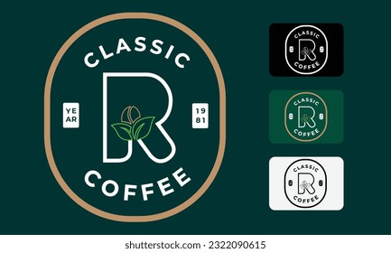 Letter R Coffee Bean minimalist Logo style with decorative color variations template 