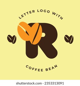 Letter R with coffee beans. Coffee font. Alphabet made from coffee beans. 