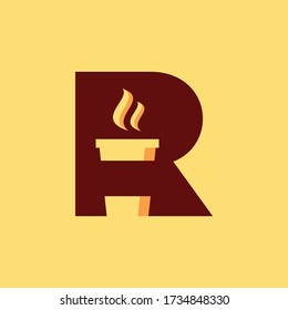 Letter R for Coffee logo design vector template with Vintage Concept style. beverage products for coffee shop, Cafe, Coffee House, Coffee maker, Company and Business