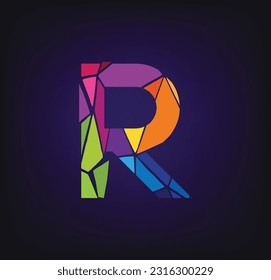 letter R colorful logo. R logo pixel triangle geometric. Hexagon letter R colorful logo abstract design