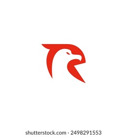 Combinación de letra R con cabeza de pájaro, diseño de logotipo de espacio negativo.