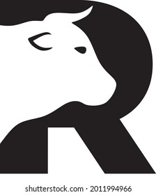 LETTER R COMBINE WITH COW AS CATTLE FARM