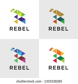 Letter R combined from Polygons elements