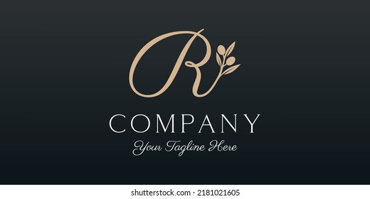 letter R combined twig Olive oil logo design template.