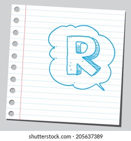 Letter R in comic bubble 