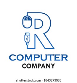 Letter r with computer mouse logo template illustration.