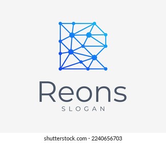 Letter R Connection Technology Digital Mesh Network Dot Polygonal Line Abstract Vector Logo Design