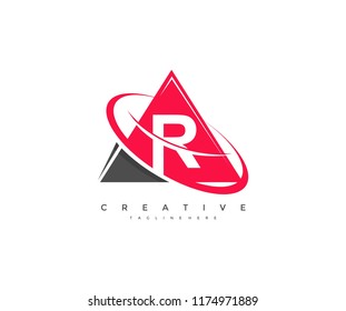 Letter R Corporate Modern Triangle Ring Orbit Swoosh Logo