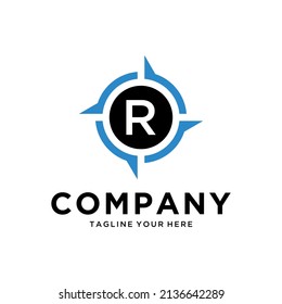 letter R with Creative Compass Concept Logo Design Template. Compass logo sign symbol. Modern vector logo design for business and company identity.