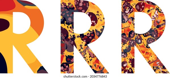 Letter R creative design. Abc letters set. Modern font - vector alphabet. Bright colors yellow, orange, red, black.