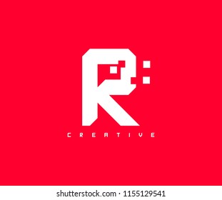 Letter R Creative Flat 3D Pixel Box Logotype