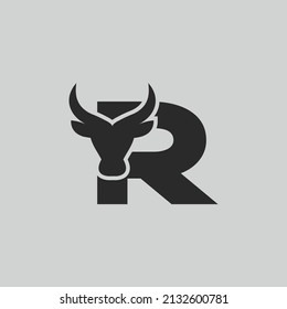 Letter R Creative Head Buffalo Bull Elegant Logo Symbol Design Illustration Vector for Company