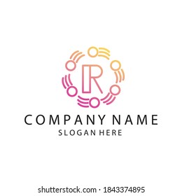 letra R, logotipo creativo, ilustración de líneas de círculo eléctrico, con plantilla de diseño color.Vector