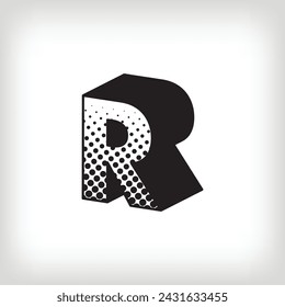 Letter R with creative shadow, pop art dot design alphabet sign. Vector. Modern background for posters, websites, web pages, business cards, postcards, interior design.